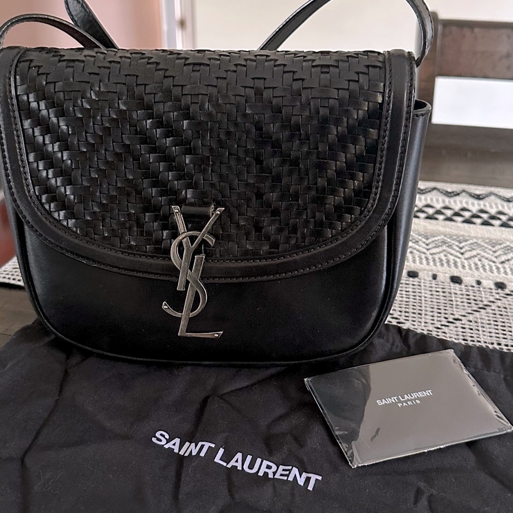 Saint Laurent Kaia Medium Black Woven Leather Crossbody Bag